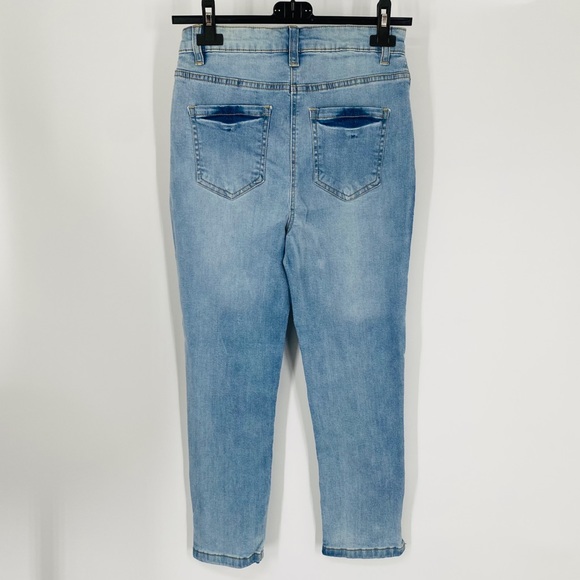 Blue High Waist Split Hem Skinny Capri Jeans Denim Pants - Picture 8 of 8